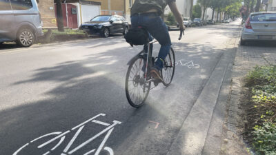 neue Fahrradsymbole auf der Pützchens Chaussee - Radentscheid Bonn